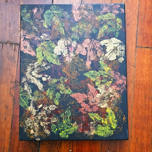 11x14 leaf painting, black canvas - Picture 1 of 2